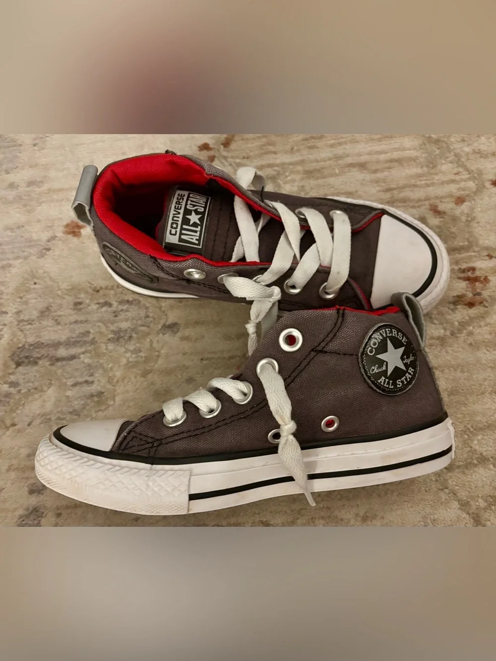 Converse All Star Gray/Red High Top Kids Sneakers